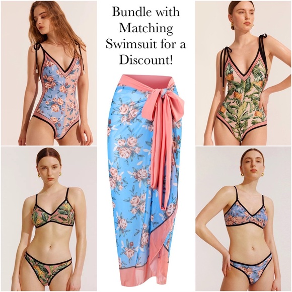 Boho Pink and Blue Floral Sarong Beach Skirt - Picture 2 of 14